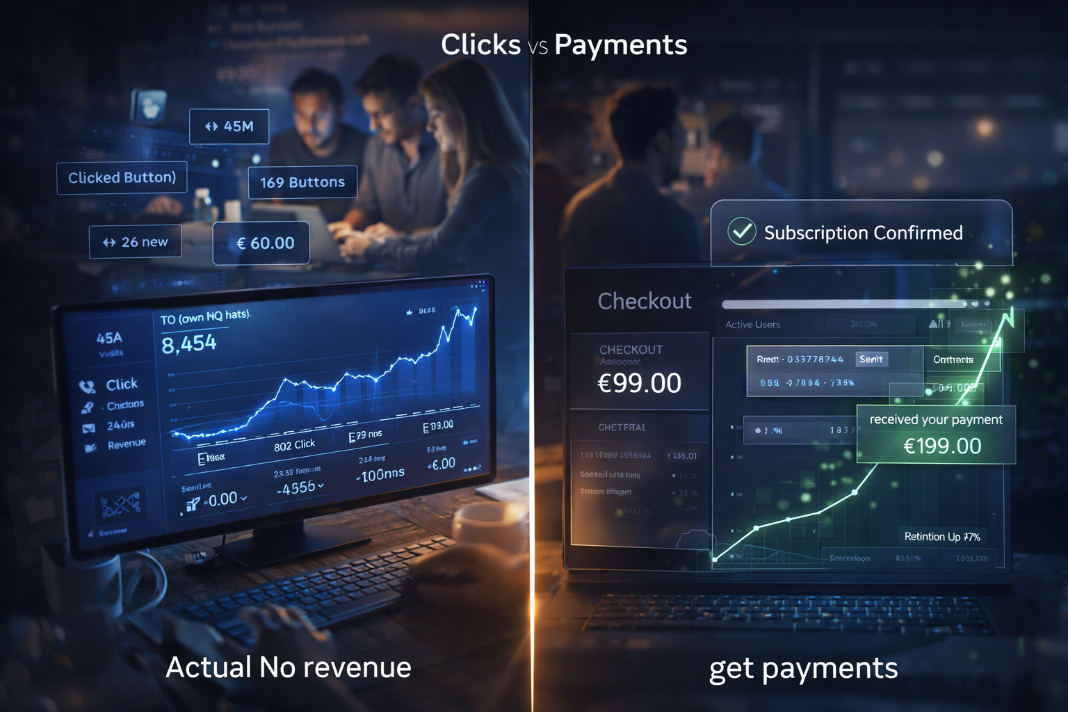 Clicks vs Payments – illustrating that clicks measure interest while payments measure real commitment